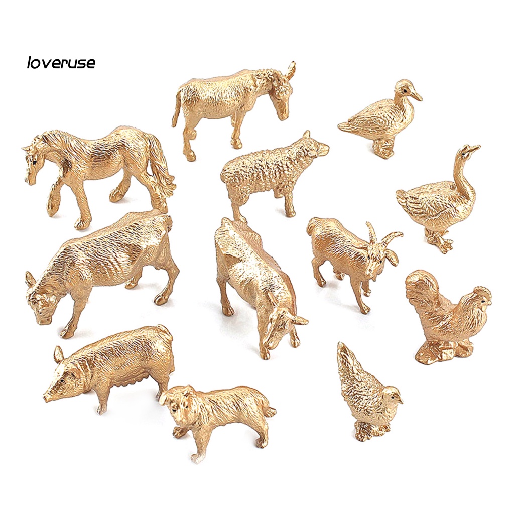 Set 12 Tượng Động Vật Màu Sắc Vàng Dùng Để Trang Trí