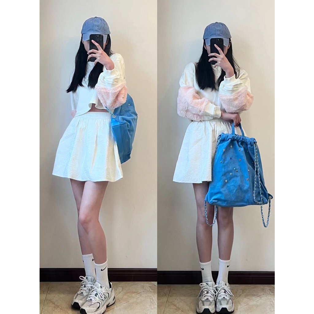 Ba Lô Dây Rút Chất Liệu Nhung Đính Đá Nhiều Màu Phong Cách Hàn Quốc Cho Nữ