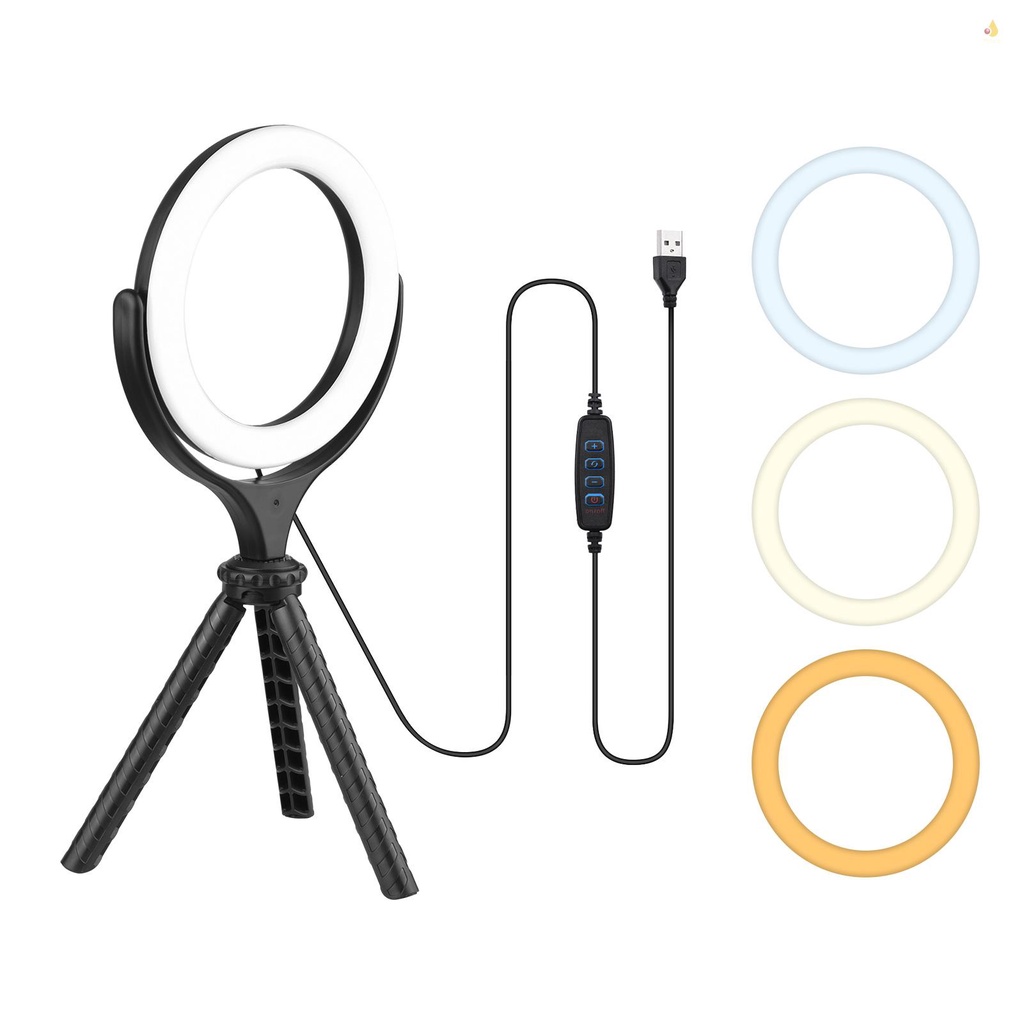 Vòng Đèn LED USB 6-inch Bi Màu Sắc 3000K-6500K 10 Chế Độ Sáng / Điều Chỉnh Được Kèm Giá Đỡ Ba Chân Để Bàn Hỗ Trợ Dạy Học Trực Tuyến