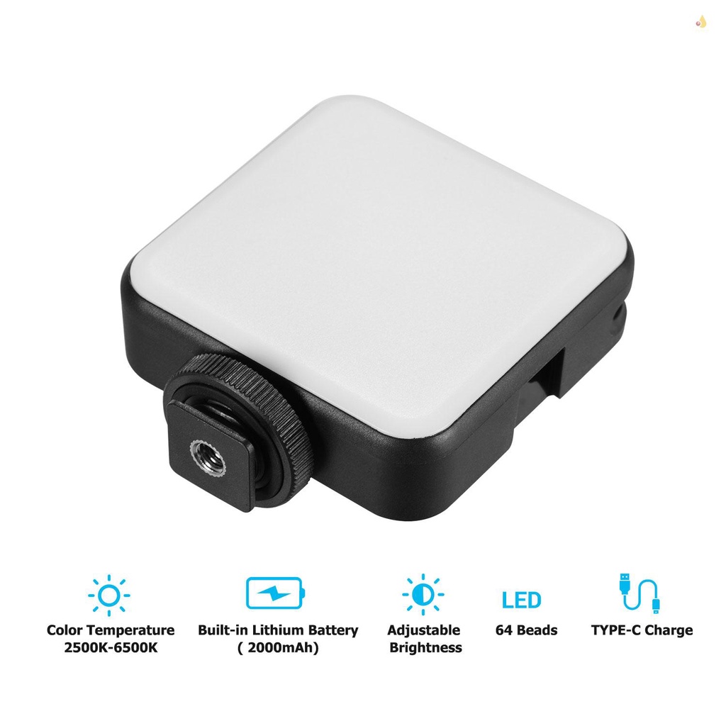 Đèn LED Chiếu Sáng Andoer W64 6W Mini Hai Màu 2500K-6500K 3 Chế Độ Kèm Giá Đỡ Có Thể Sạc Lại Cho Laptop