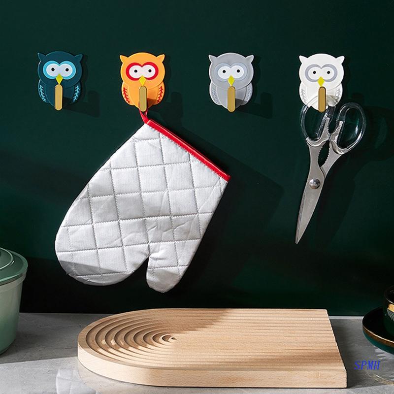 Set 4 Móc Treo Đồ Dán Tường Hình Chim Cú Hoạt Hình