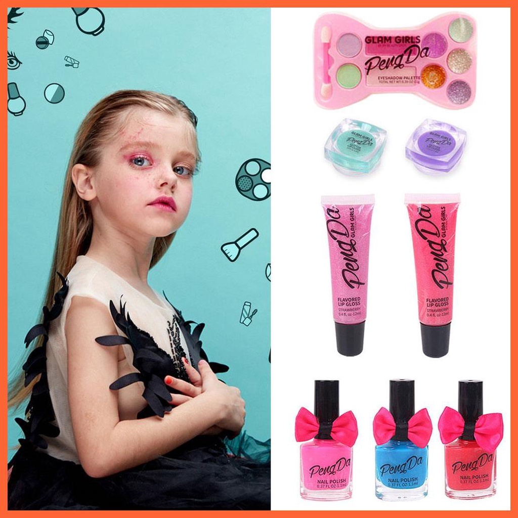 Bộ Dụng Cụ Trang Điểm Trẻ Em Trang Điểm Với Vỏ Son Vanity Có Thể Giặt Được Và Miếng Dán Móng Tay Dụng Cụ Làm