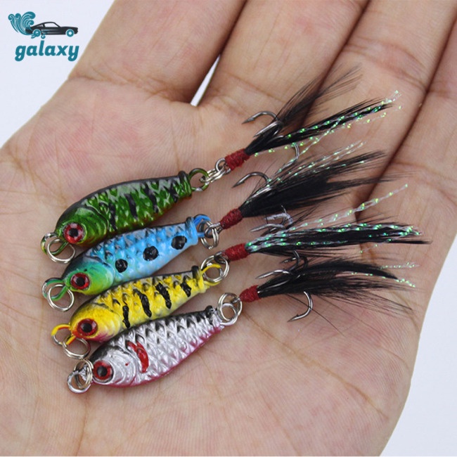 Bộ 4 Mồi Câu Cá Mini 3cm 6g 6g Kèm Móc Câu Hình Lông Vũ