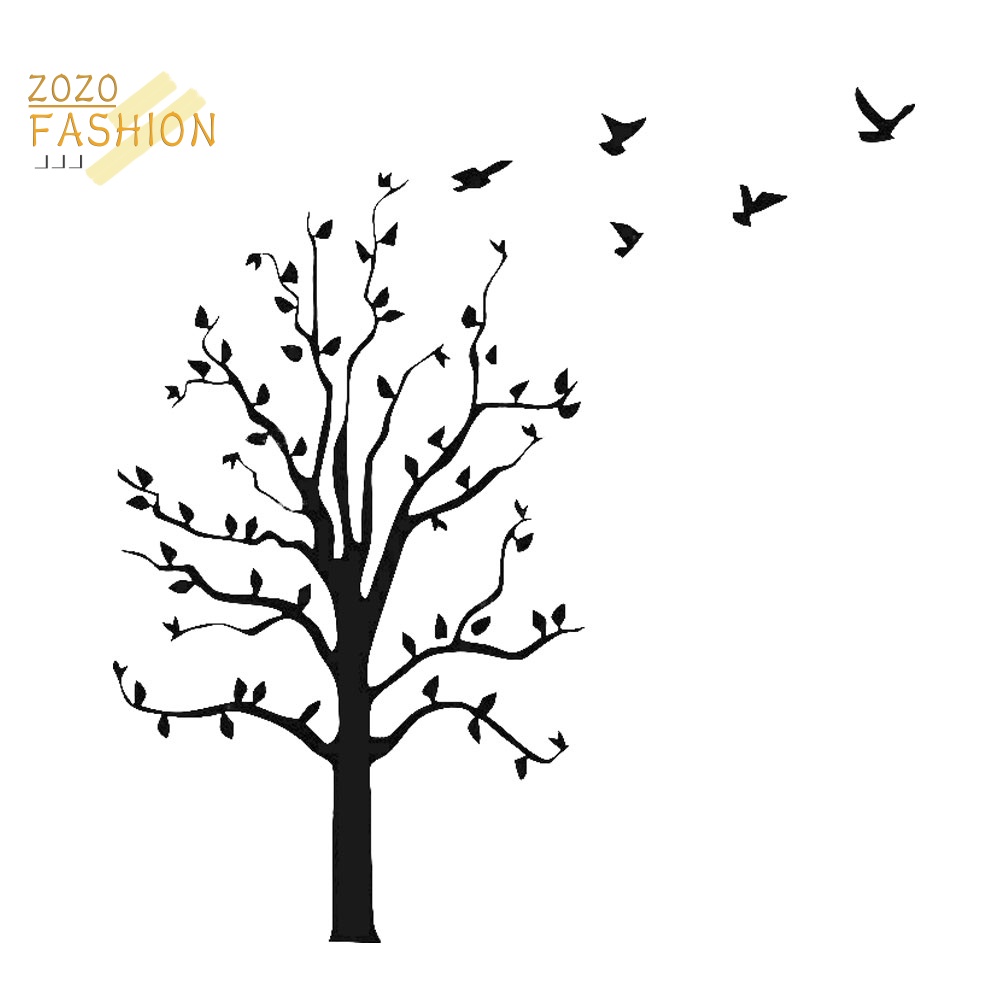 Miếng Dán Phản Quang Họa Tiết Cây Và Chim Bay Trang Trí Xe Hơi