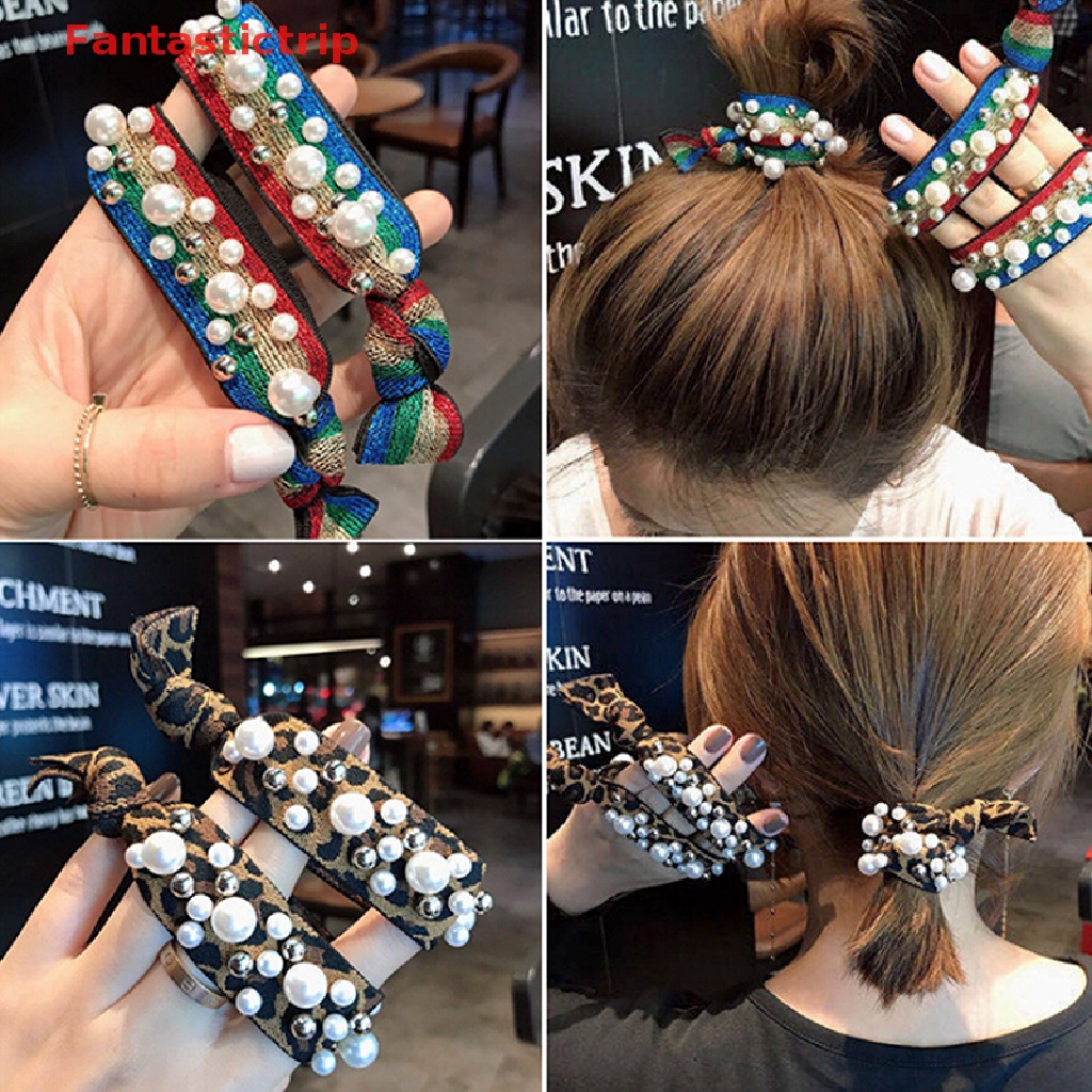 Dây Cột Tóc Co Giãn Thắt Nút Đính Ngọc Trai Thời Trang Cho Nữ