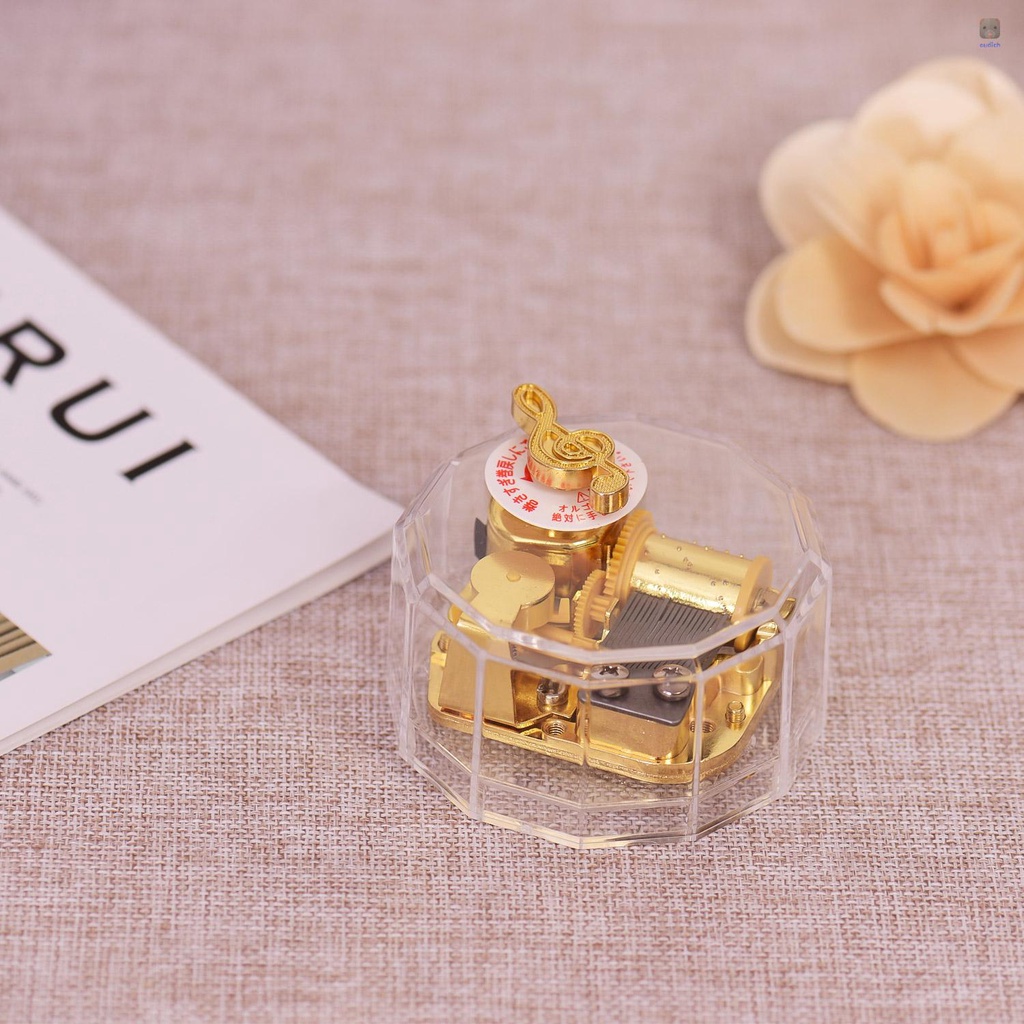 Dodecagon Hộp Nhạc Xoay Bằng Acrylic Trong Suốt Màu Vàng Đồng Thau Cho Bạn Bè Gia Đình