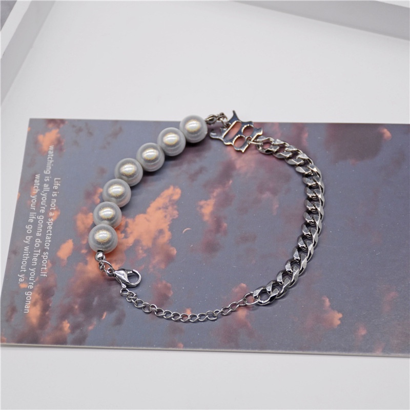 Vòng Tay Hạt Ngọc Trai Phản Quang Đơn Giản Cá Tính Phong Cách Hip Hop Cho Nam Và Nữ