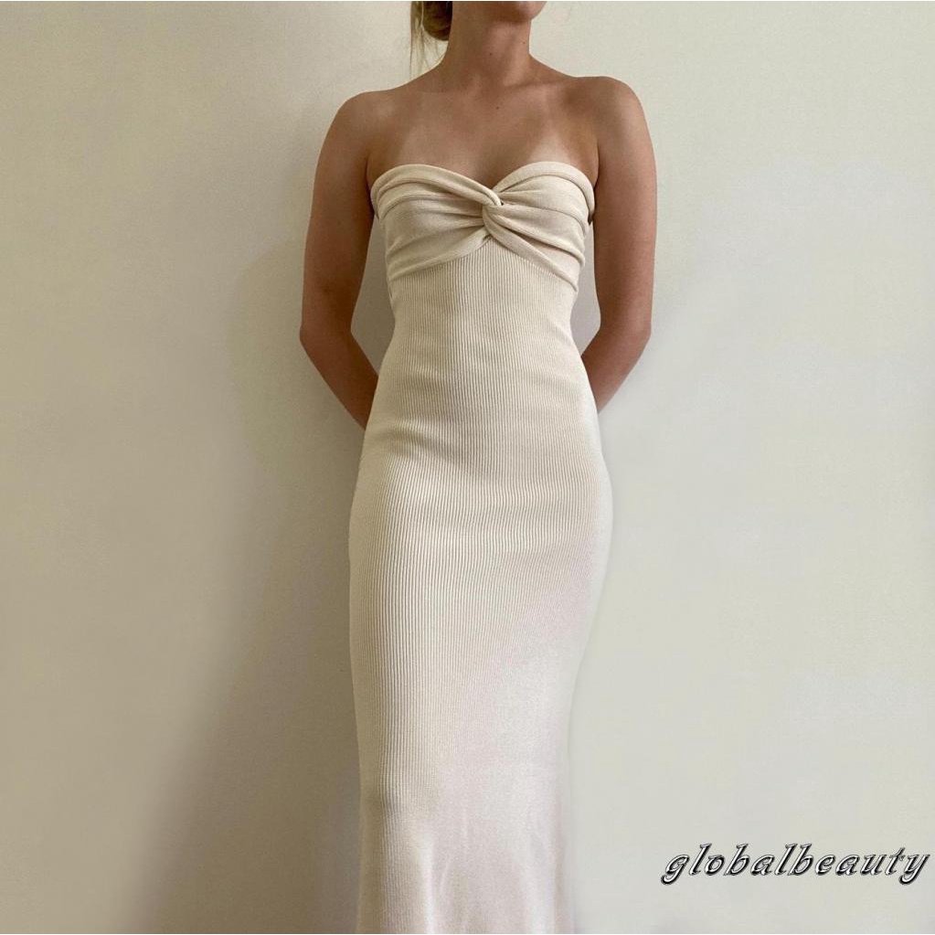 Đầm Maxi Dệt Kim Không Tay Hở Vai Ôm Dáng Thiết Kế Thắt Nút Trước Độc Đáo Thời Trang Cho Nữ