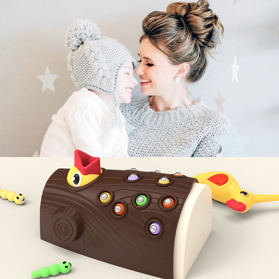 Đồ chơi trẻ em chim gõ kiến bằng gỗ từ tính bắt giun trò chơi động vật đồ chơi cho bé câu cá côn trùng quà tặng đồ chơi sinh nhật