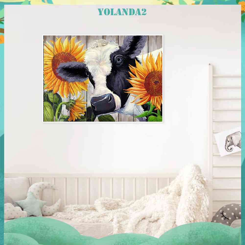 Tranh Đính Đá Kim Cương Toàn Bộ 5D DIY Hình Vẽ Hoa Hướng Dương / Bò Sữa