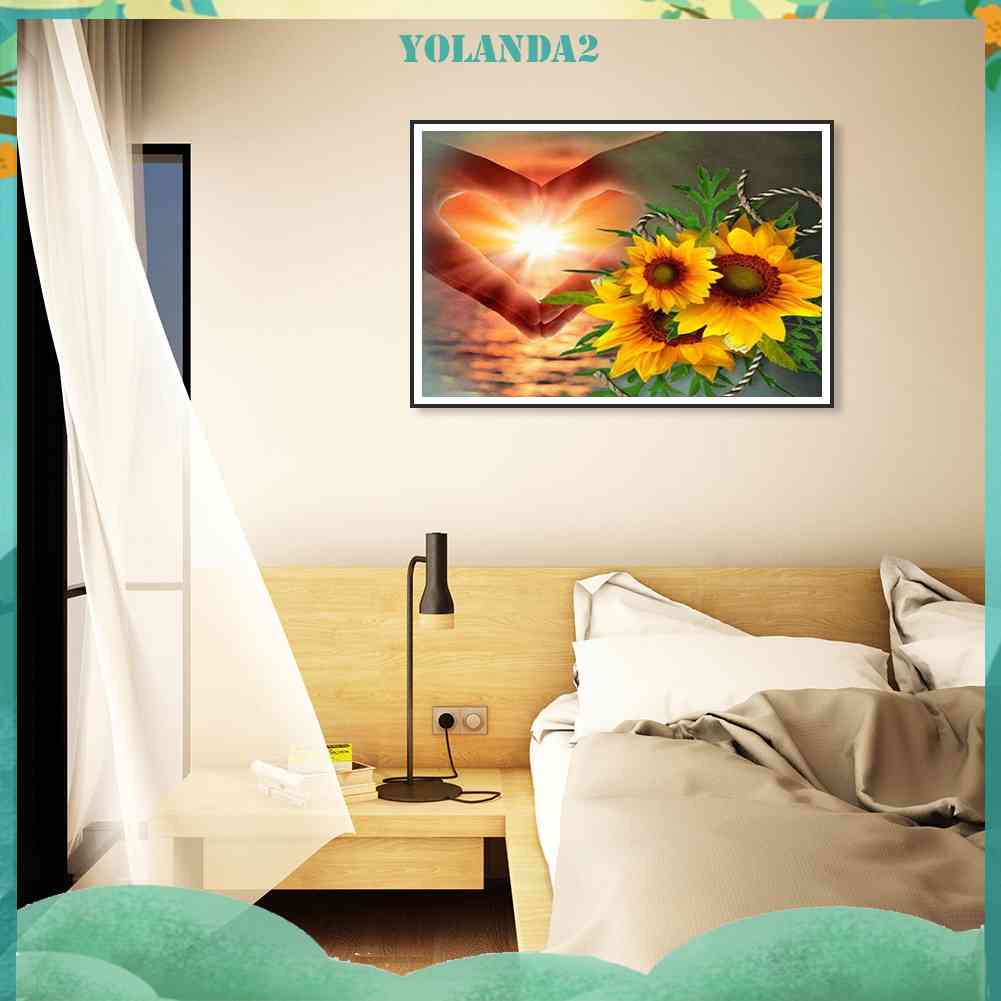 Tranh Đính Đá Kim Cương Toàn Bộ 5D DIY Hình Cử Chỉ Trái Tim Hoa Hướng Dương