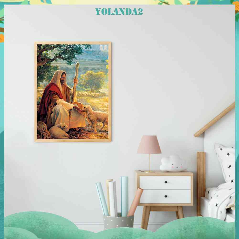 Tranh Đính Đá Kim Cương Toàn Bộ 5D DIY Hình Chúa Jesus Và Cừu