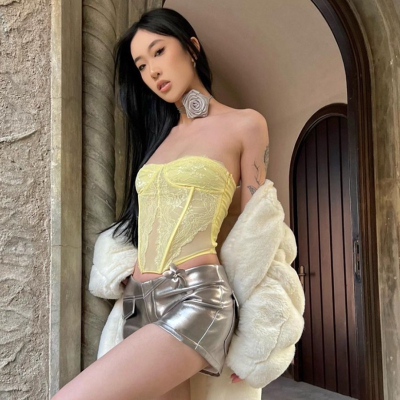 Weird Puss Quần Short Da PU Lưng Thấp Màu Trơn Phong Cách Đường Phố Thời Trang Mùa Hè Cho Nữ