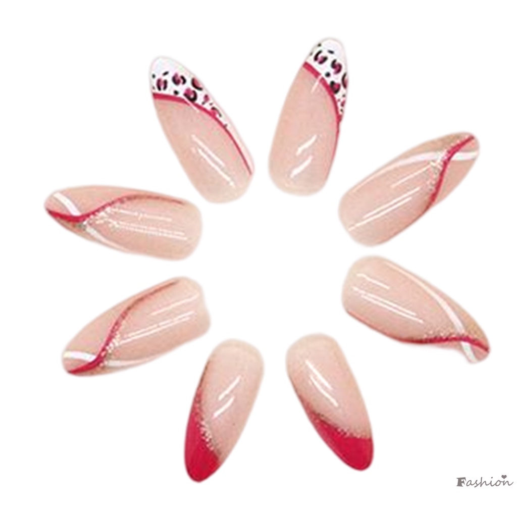 Bộ Móng Tay Giả Trong Suốt Họa Tiết Da Báo Màu Hồng Chống Nước Lâu Trôi An Toàn