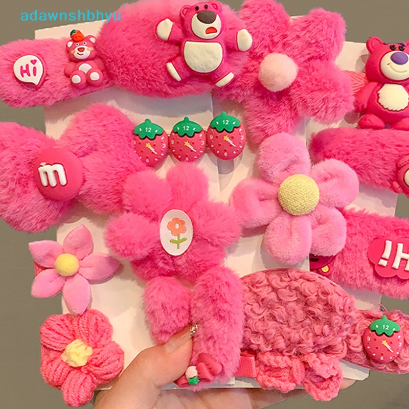 Set 8 / 10 Kẹp Tóc Hình Gấu / Dâu Tây Nhồi Bông Dễ Thương Thời Trang Mùa Đông Cho Bé