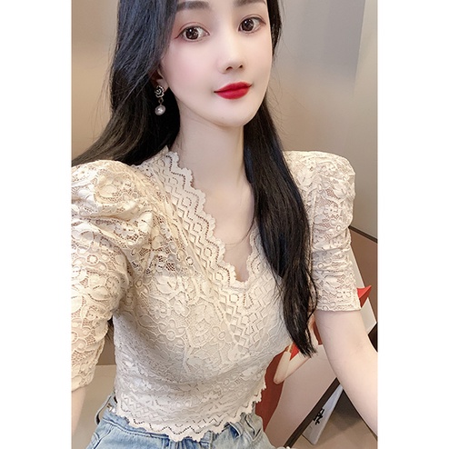 Áo Ren Cổ Chữ v Tay Ngắn Thời Trang Dành Cho Nữ