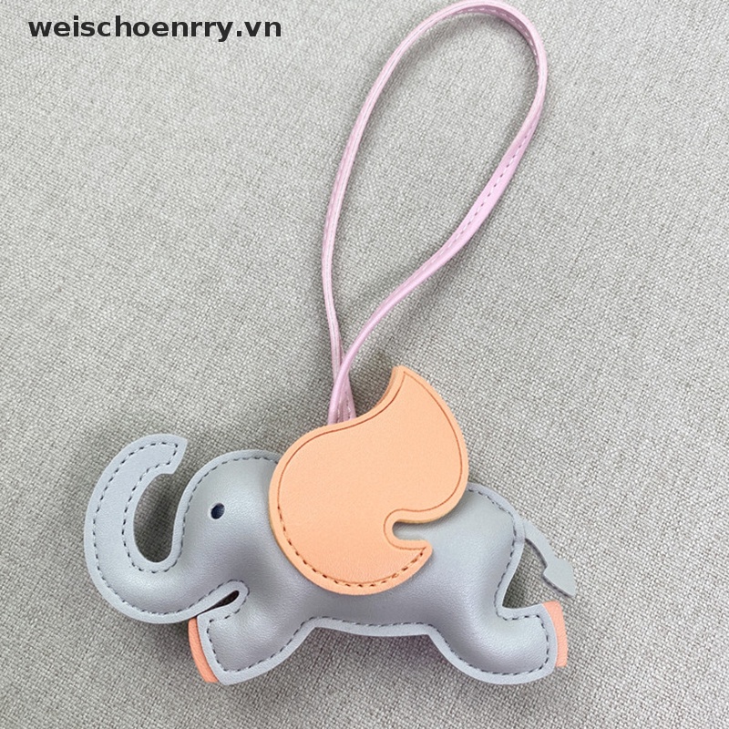 Móc Treo Chìa Khóa Bằng Da PU Hình Chú Voi Bay Xinh Xắn