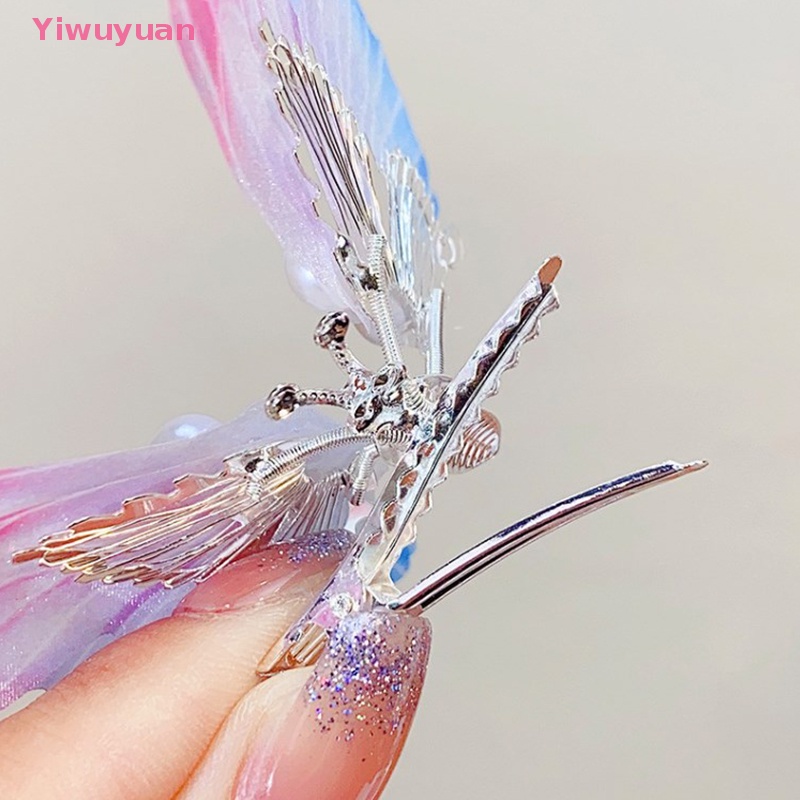 < Yiwuyuan > Kẹp Tóc Hình Cánh Bướm Lớn Đính Ngọc Trai Trang Trí Ngọt Ngào Đáng Yêu Cho Bé Gái Mới
