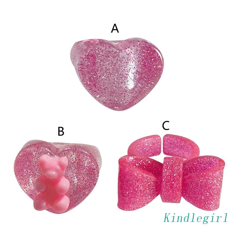 Nhẫn Đeo Tay Bằng Resin Acrylic Họa Tiết Gấu / Nơ / Trái Tim Nhiều Màu Xinh Xắn Cho Nữ