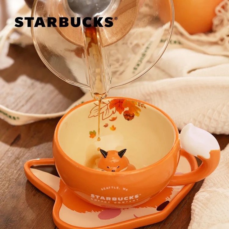 Cốc Uống Nước Starbucks 2023 Bằng Sứ Họa Tiết Cáo Lá Phong Dễ Thương Độc Đáo Trang Trí Nhà Cửa