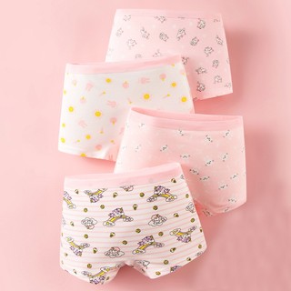 Bộ 4 Quần Lót Boxer In Họa Tiết Hoạt Hình Dễ Thương Cho Bé Gái