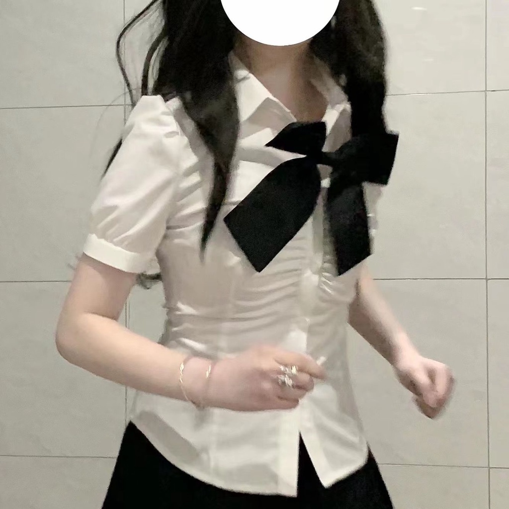 Áo Sơ Mi Trắng Tay Ngắn Buộc Eo Thời Trang Mùa Hè Cho Nữ