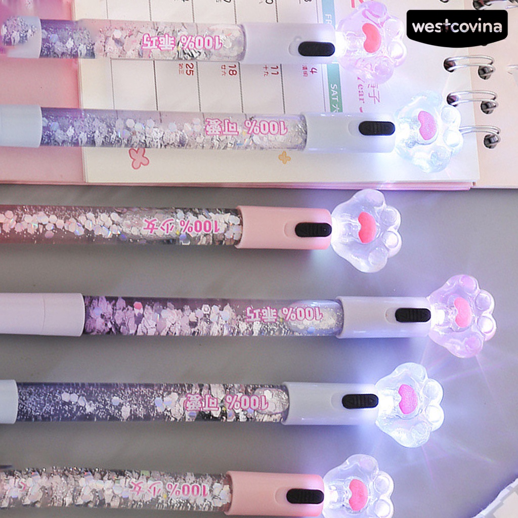 [COD]♪Bút Bi Trong Suốt Dạ Quang Hình Dấu Chân Mèo Xinh Xắn