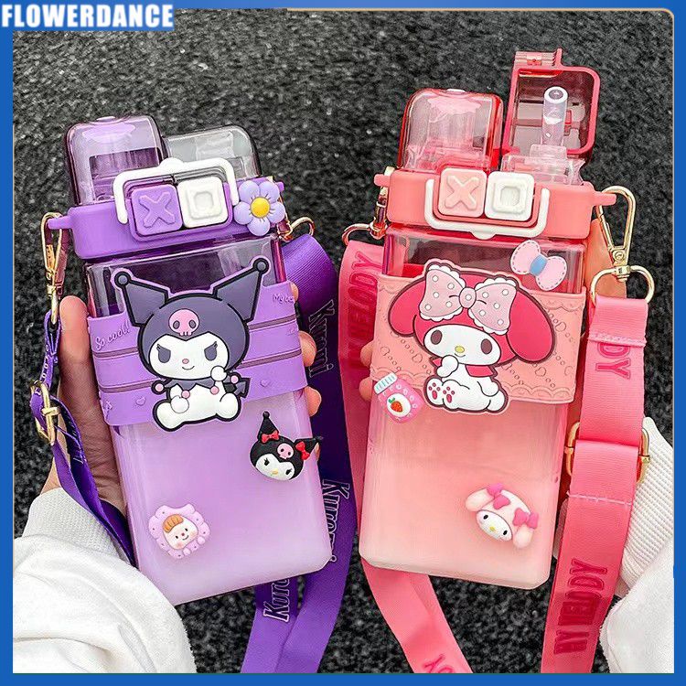 Cốc Uống Nước Đôi Sanrio Punk 520Ml Cốc Nhựa Cốc Nhựa Bật Lên Sáng Tạo Mới Kèm Ấm Đun Nước Học Sinh Chai Nước Cho Trẻ Em Hình Vuông Hoa