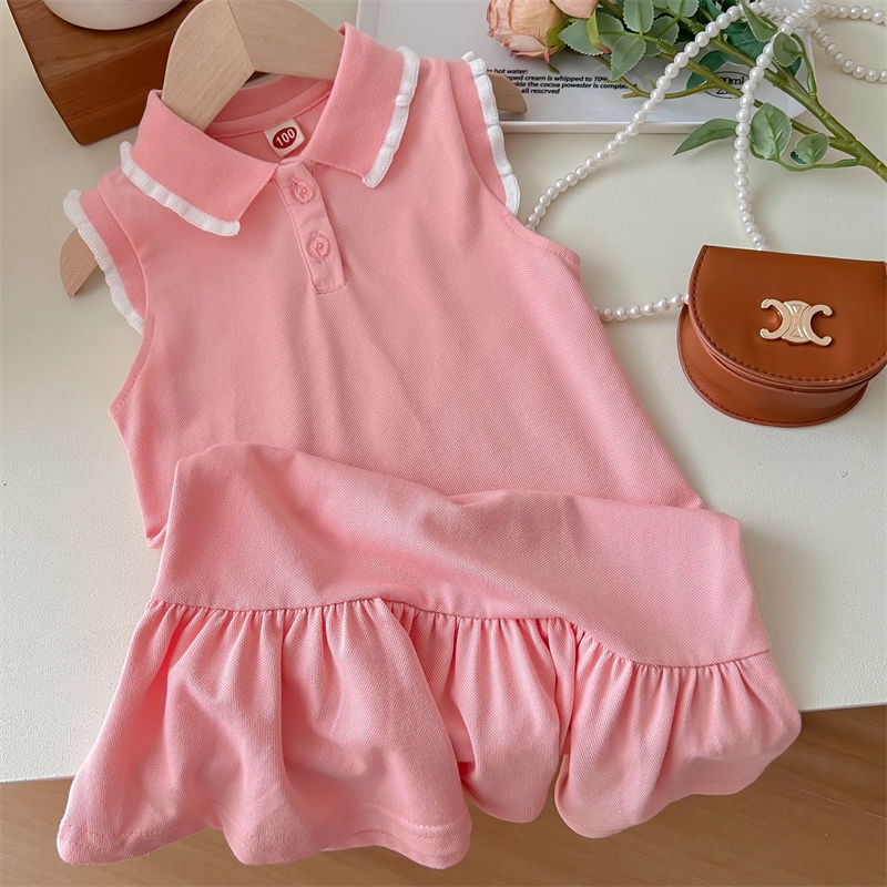 Hàng Có Sẵn Đầm Thể Thao Một Mảnh Tay Ngắn Màu Hồng Dễ Thương Thời Trang Mùa Hè Phong Cách Hàn Quốc Cho Bé Gái