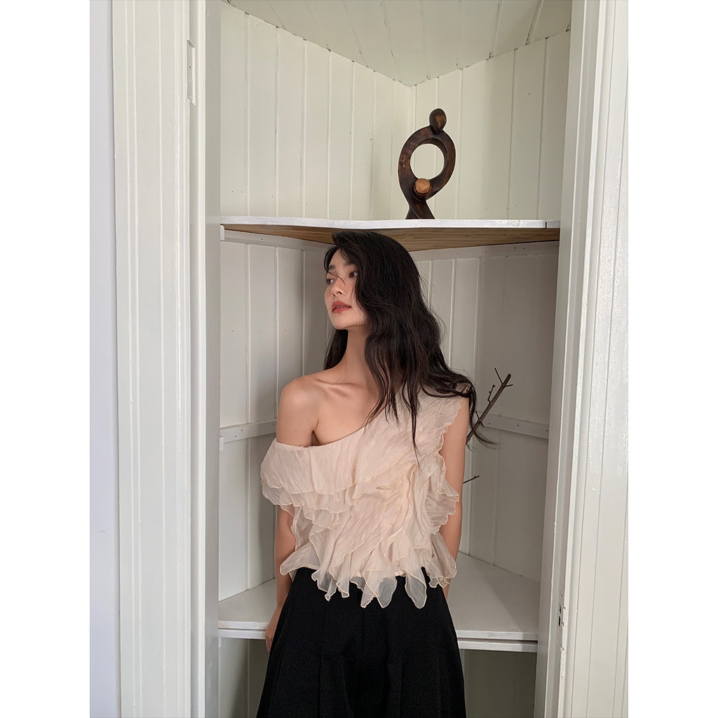 Áo Voan Trễ Vai Nhún Bèo Phong Cách Pháp Thời Trang Hè 2023 82570