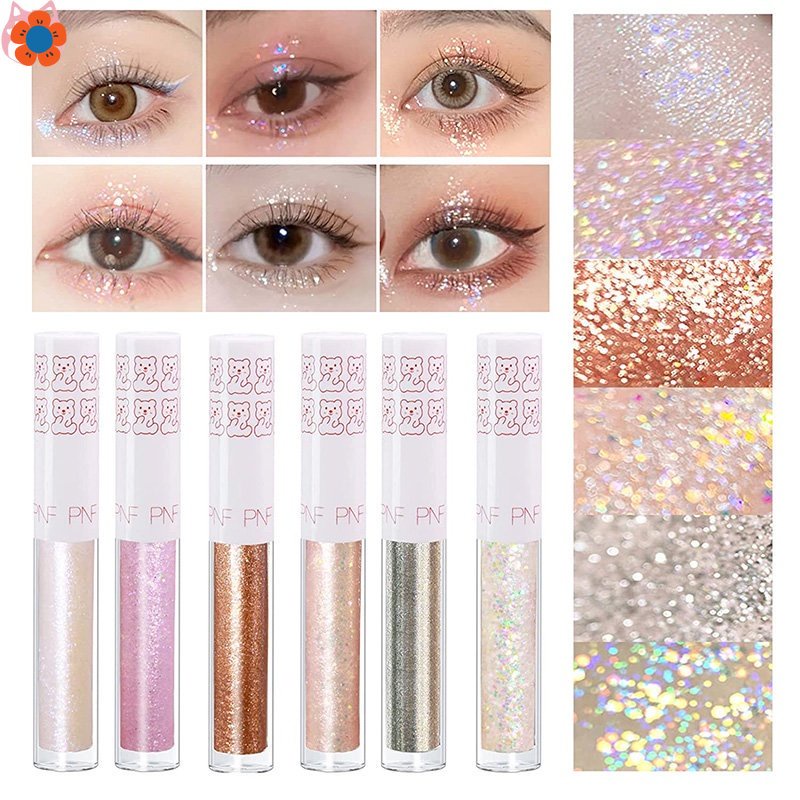 Bộ 6 Phấn Mắt Dạng Lỏng Ánh Kim Lấp Lánh Nhanh Khô Lâu Trôi Kiểu Hàn Quốc