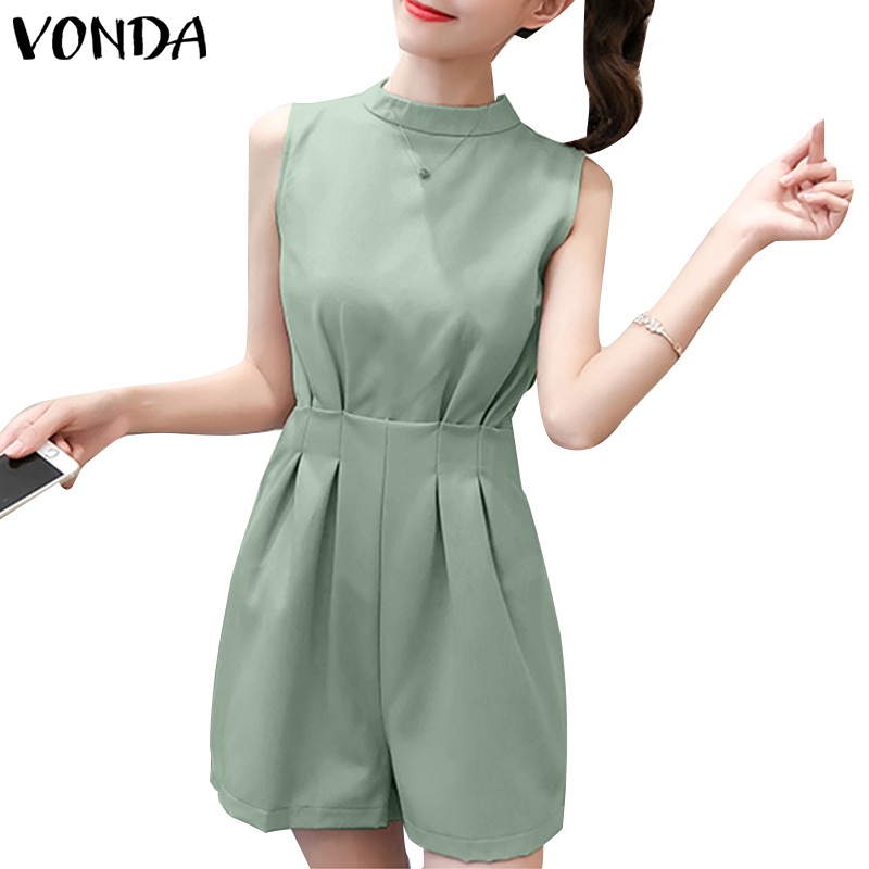 Áo liền quần Sát Nách Cổ Đứng Màu Trơn Phong Cách Hàn Quốc Cho Nữ