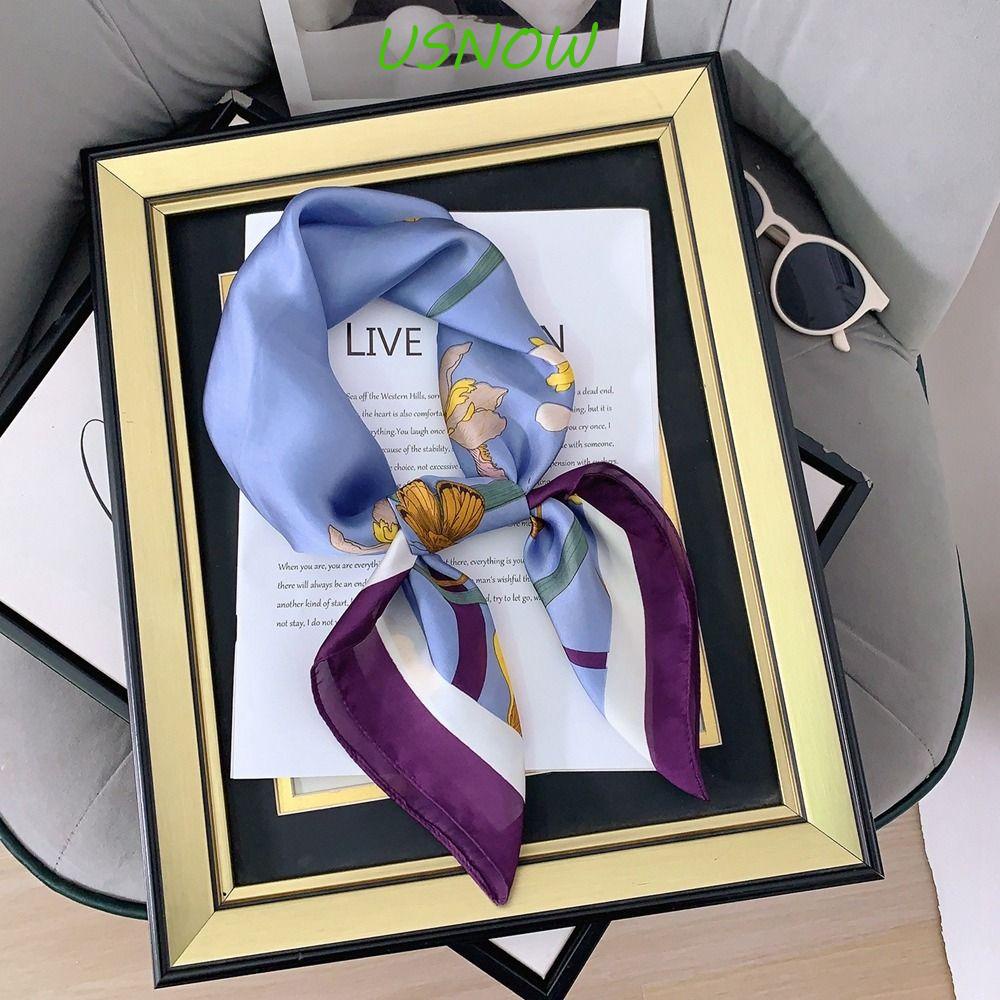 Khăn Choàng Cổ Hình Vuông Bằng Lụa In Họa Tiết Hoa Đơn Giản Phong Cách Pháp Cổ Điển Thời Trang Cho Nữ