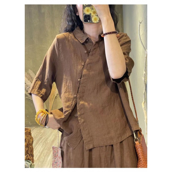 Set Áo Sơ Mi Và Quần harem Dài Đến Mắt Cá Chân Bằng Vải cotton Lanh Cài Nút Thiết Kế Thời Trang Mùa Hè Kiểu Mới Dành Cho Bạn Nữ