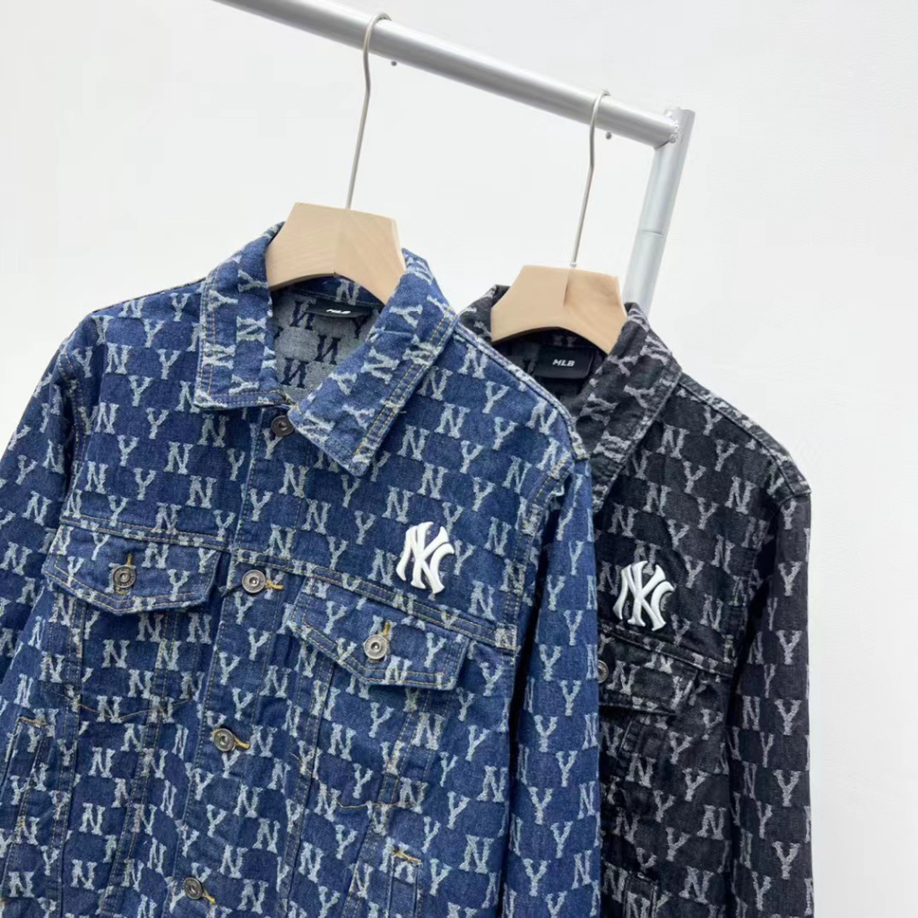 MLB 2023 full print washed blue denim jacket men's and women's casual jacket