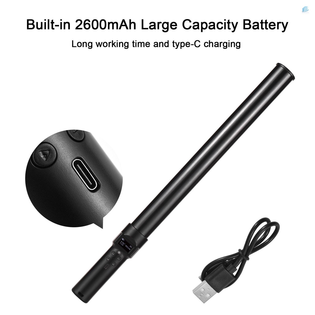 Đèn LED Ống Cầm Tay Andoer D3 RGB 2500K-9900K 21 Hiệu Ứng Ánh Sáng Điều Khiển Từ Xa Kèm Pin Tích Hợp Màn Hình LCD