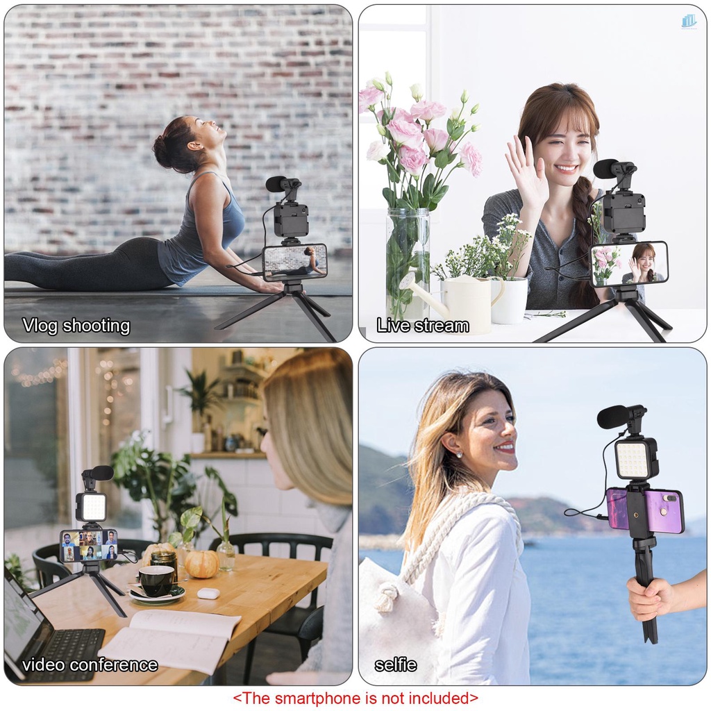 Bộ Đèn LED Mini + Micro Cardioid + Kẹp Điện Thoại Có Thể Điều Chỉnh 3 Mức Độ Sáng