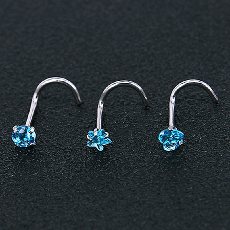 Set 3 Khuyên Mũi Thép Không Gỉ Đính Đá Cá Tính