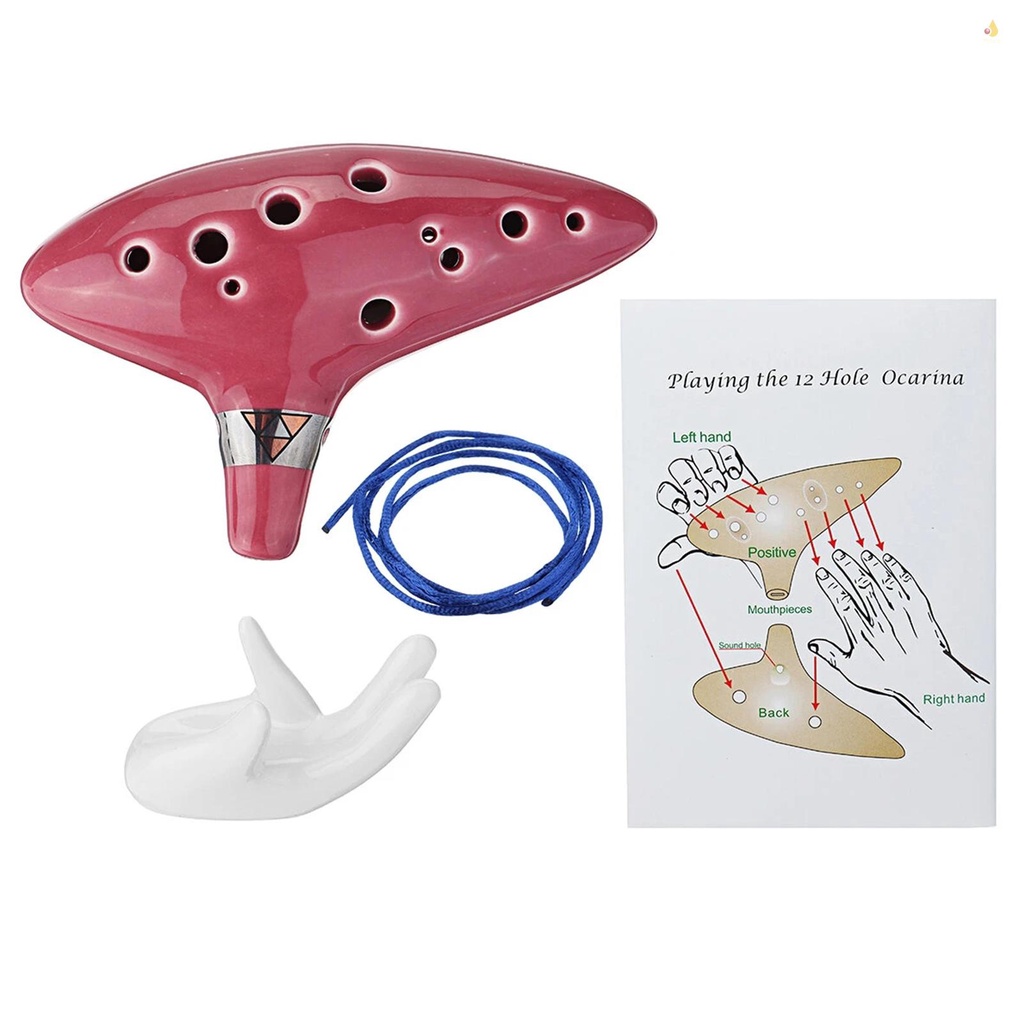 Sáo Ocarina Gốm 12 Lỗ Kèm Dây Đeo Và Giá Đỡ Trưng Bày Nhạc Cho Người Mới Bắt Đầu