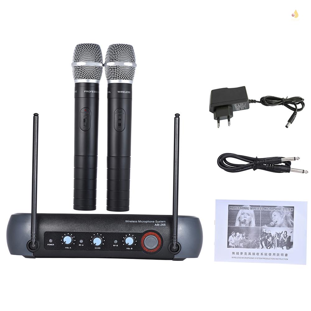 Hệ Thống Micro Cầm Tay Không Dây VHF Hai Kênh 6.35mm Kèm Chức Năng Echo 2 Micro Và 1 Bộ Nhận Âm Thanh 6.35mm Dùng Để Hát Karaoke Tiệc Tùng Gia Đình