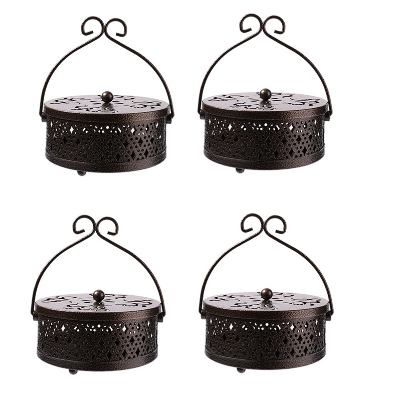 Set 4 Đế Đốt Trầm Hương Bằng Đồng Phong Cách Retro Kèm Tay Cầm Và Giá Đỡ