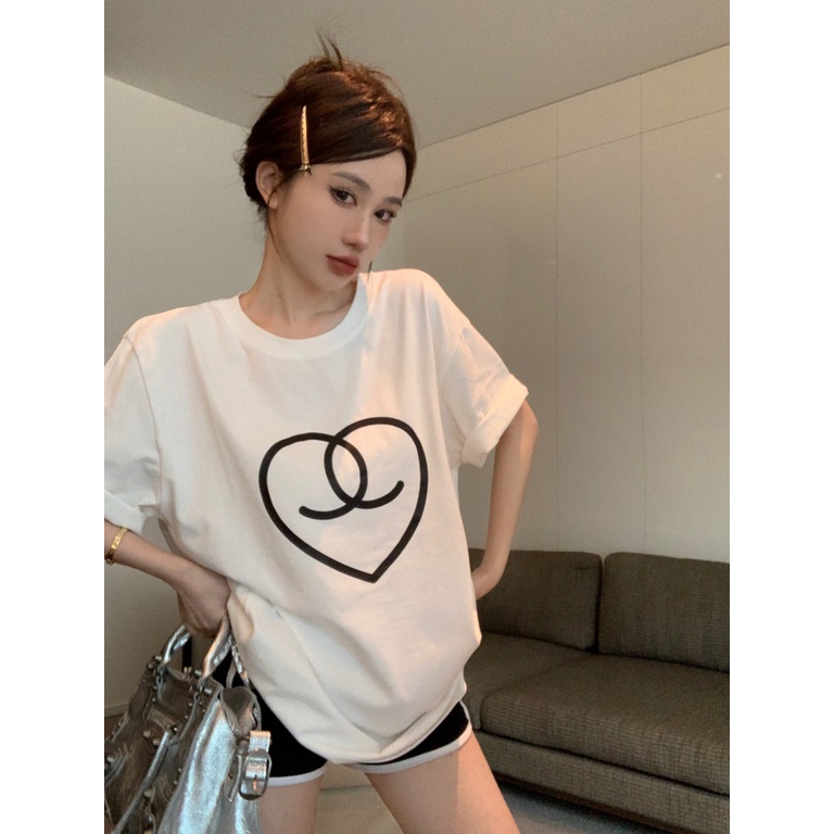 Áo Thun Cotton Cổ Tròn Ngắn Tay Dáng Rộng In Hình Thời Trang Hè Hàn Quốc Dành Cho Nữ 2023