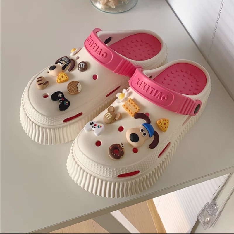 Xăng đan Crocs Bằng EVA Cao 5cm Dép sục Thoáng Khí Đế Giả Đá Nhiều Màu Dễ Thương Dành Cho Bạn Nữ Đi Bộ dép cross sticker phong cách Ulzzang dép bánh mì nữ