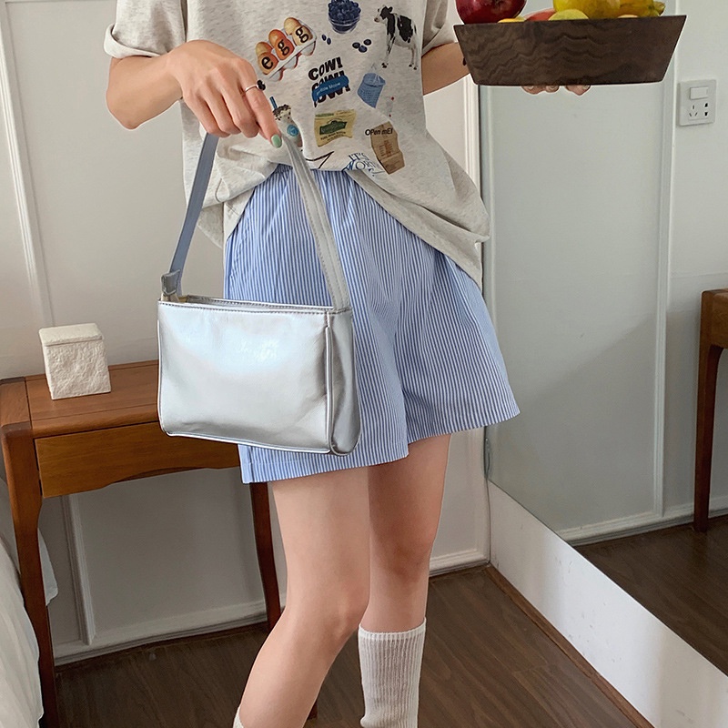 Ielgy Túi Xách Đeo Vai Da Mềm Màu Bạc Thời Trang Hàn Quốc Dễ Phối Đồ Cho Nữ