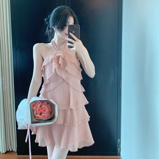 Đầm Chiffon Lưng Cao Trễ Vai Nhún Bèo Phong Cách Retro 2023