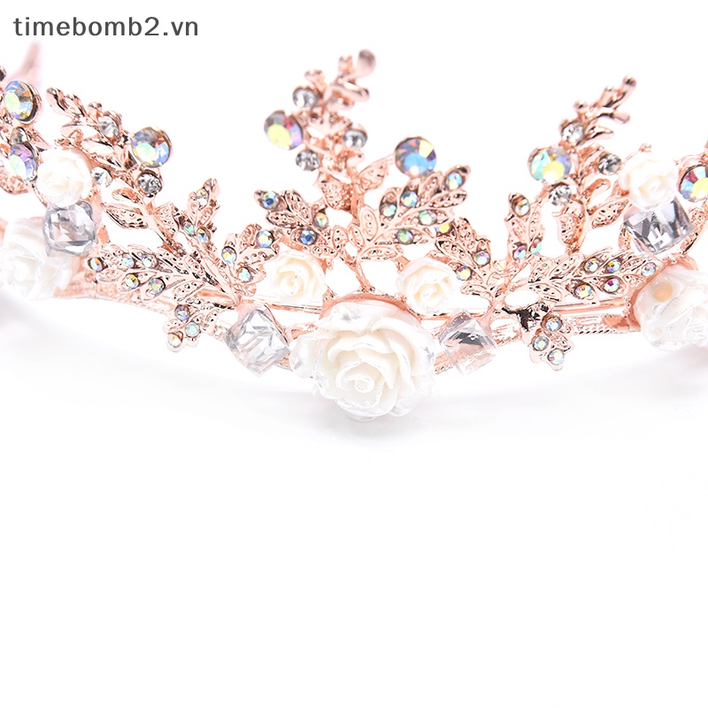 {Timebomb} Vương Miện Đội Đầu Cô Dâu Baroque Đính Kim Cương Giả Màu Vàng