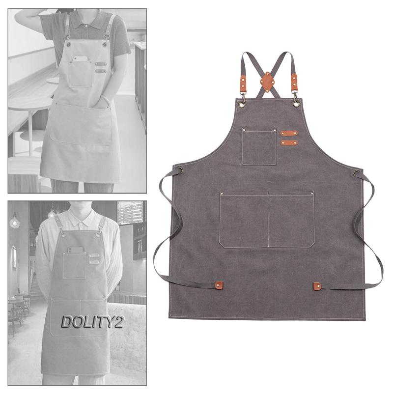[Dolity2] Tạp Dề Bằng Vải Canvas Có Túi Sau Lưng Cho Cửa Hàng Làm Việc