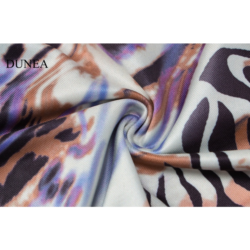 DUNEA Đầm Cổ Thấp Hở Lưng Cột Dây In Họa Tiết Động Vật Quyến Rũ Cho Nữ