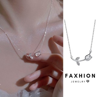 Faxhion Thanh Lịch Hoa Tulip Vòng Cổ Bạc Zircon Hàn Quốc Dành Cho Nữ Trang Sức Thời Trang Phụ Kiện