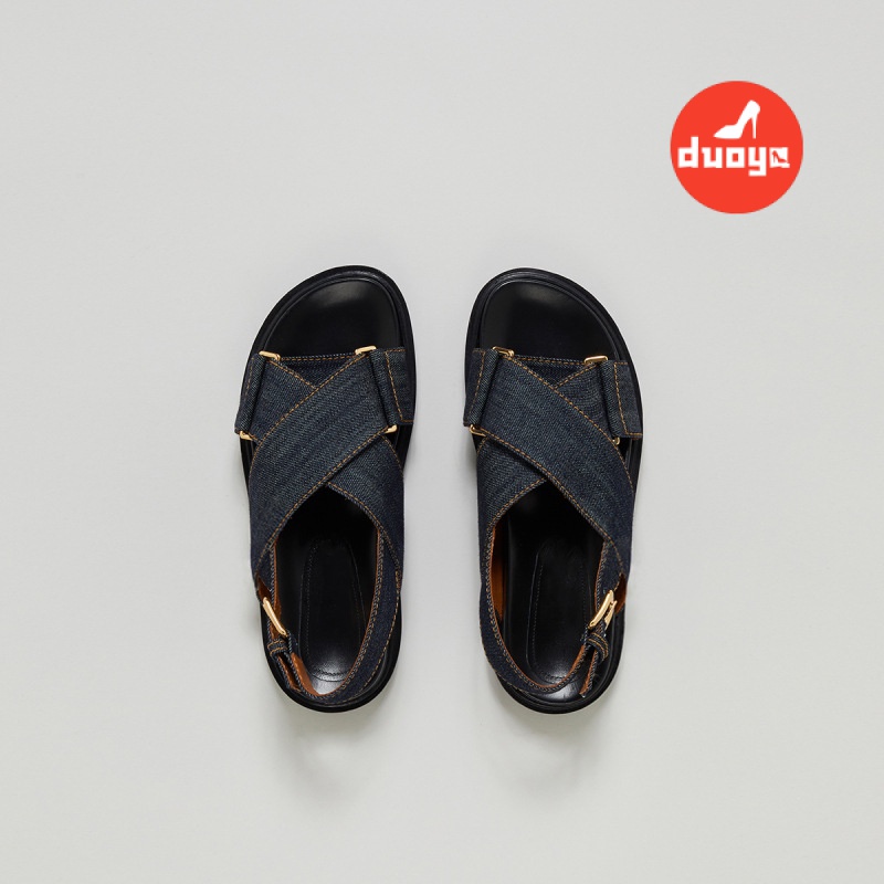 Duoya Tóc Thẳng ~ [Hàng Có Sẵn] Giày Sandal Denim Dây Chéo Hở Ngón Dễ Phối Đồ Cho Nữ Miễn Phí Vận Chuyển